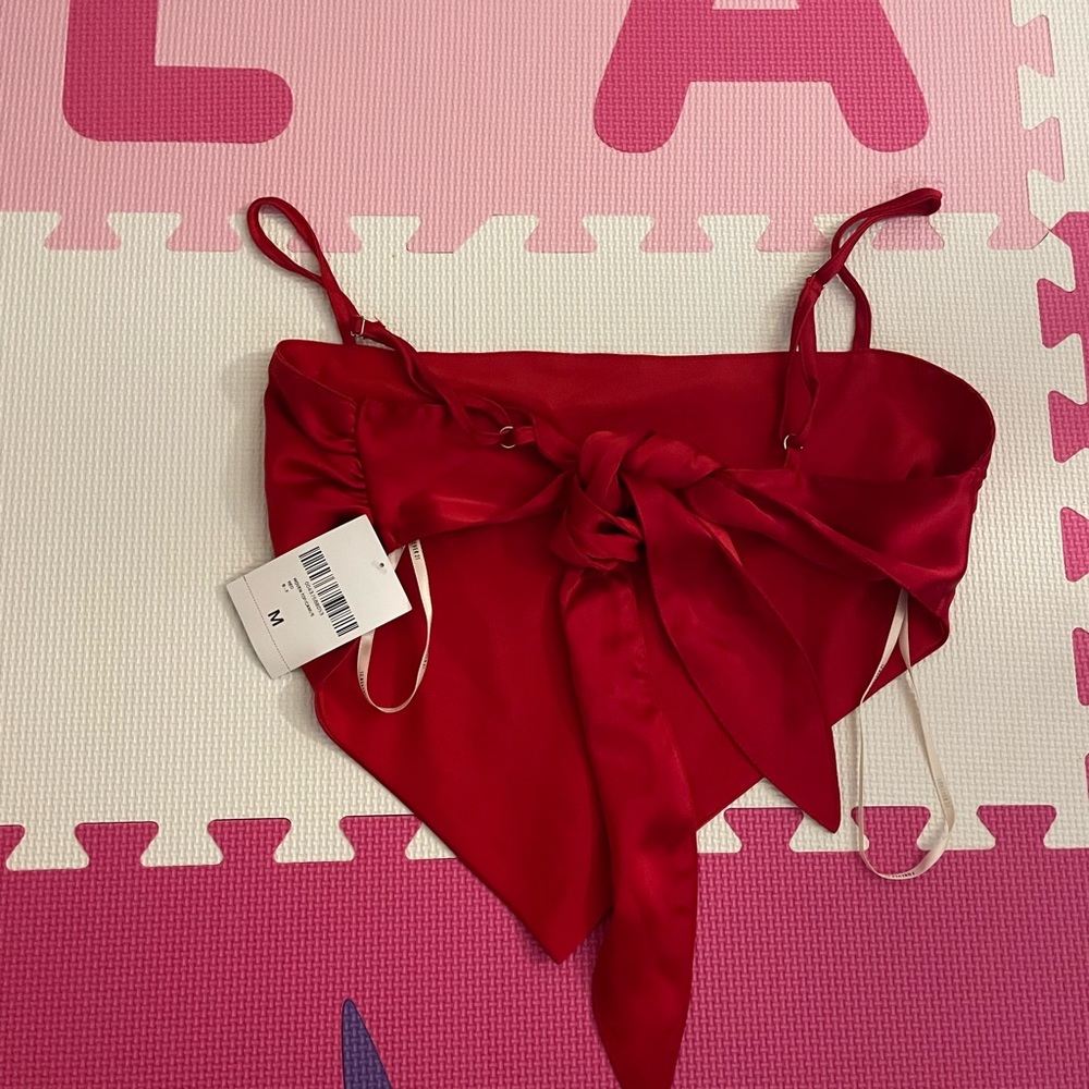 Satin red handkerchief top